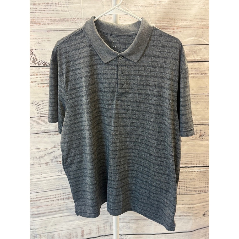 Mens LG Gray Plaid Golf Polo Shirt Short Sleeve